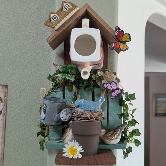 Handcrafted Rustic Wooden Bird Feeder Somewhere Over The Rainbow - Picture 9 of 16